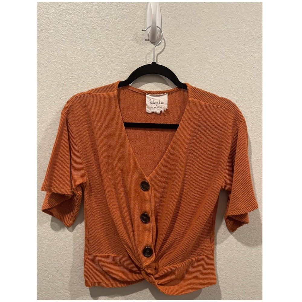 SADIE AND LOVE Pumpkin Latte Button Front Twisted Blouse